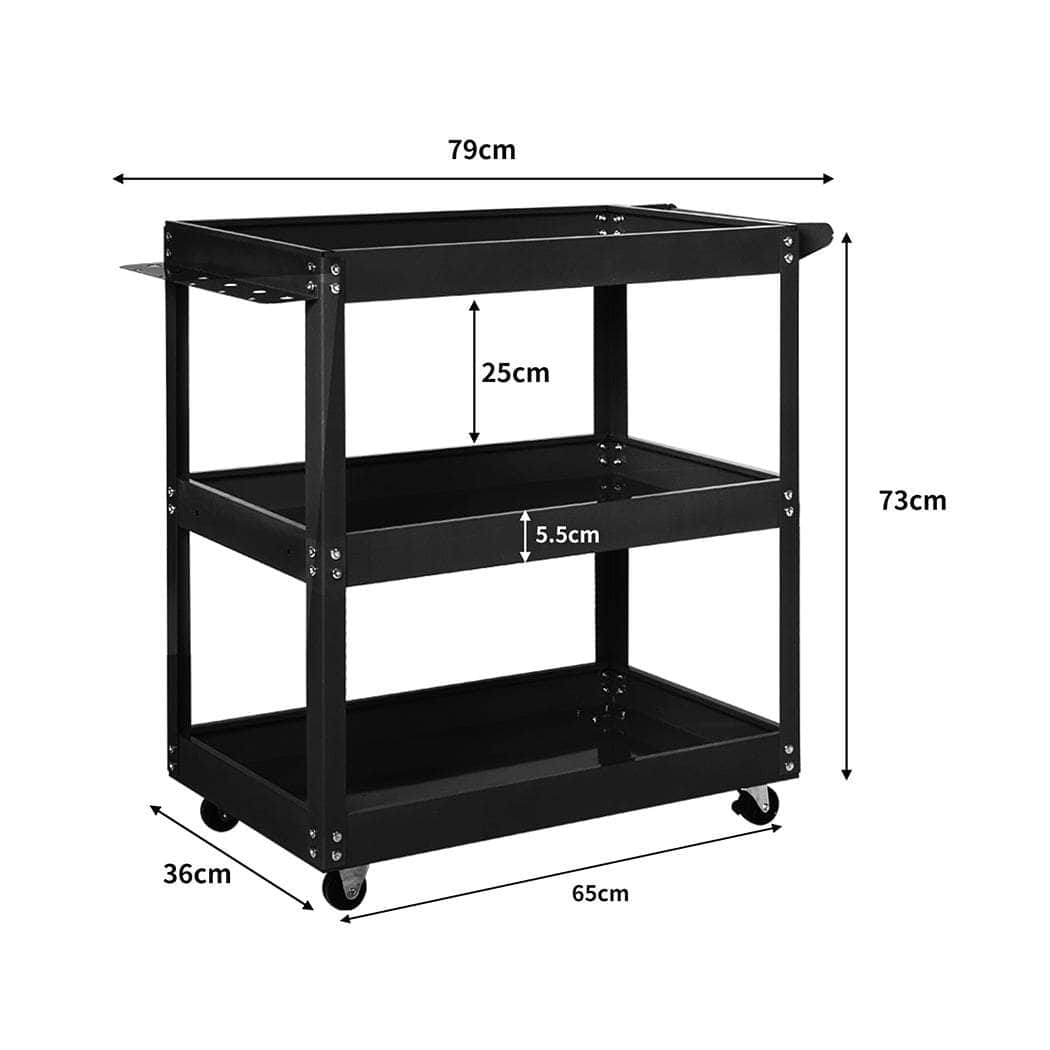 3-Tier Tool Cart Trolley Black