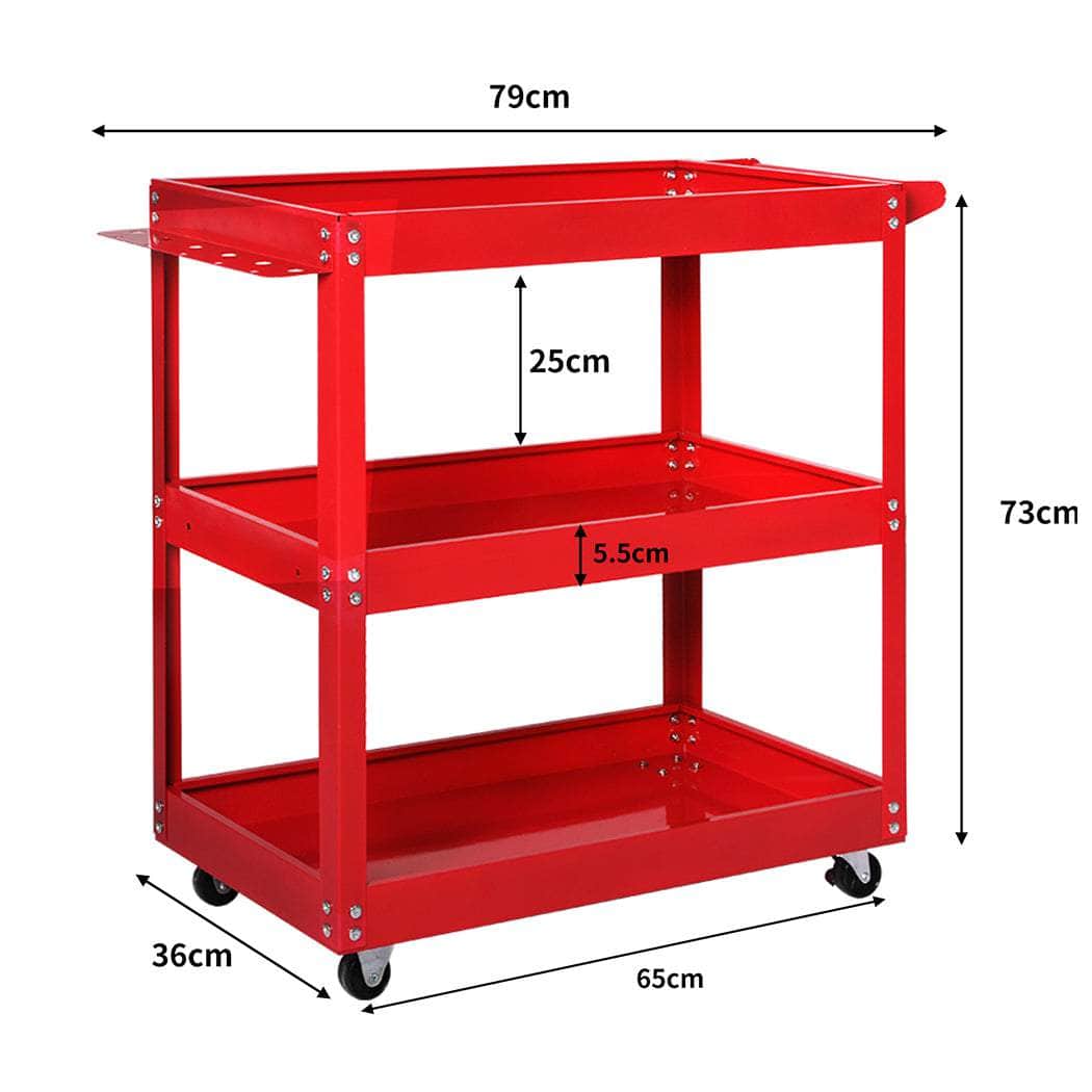 3-Tier Tool Cart Trolley Red