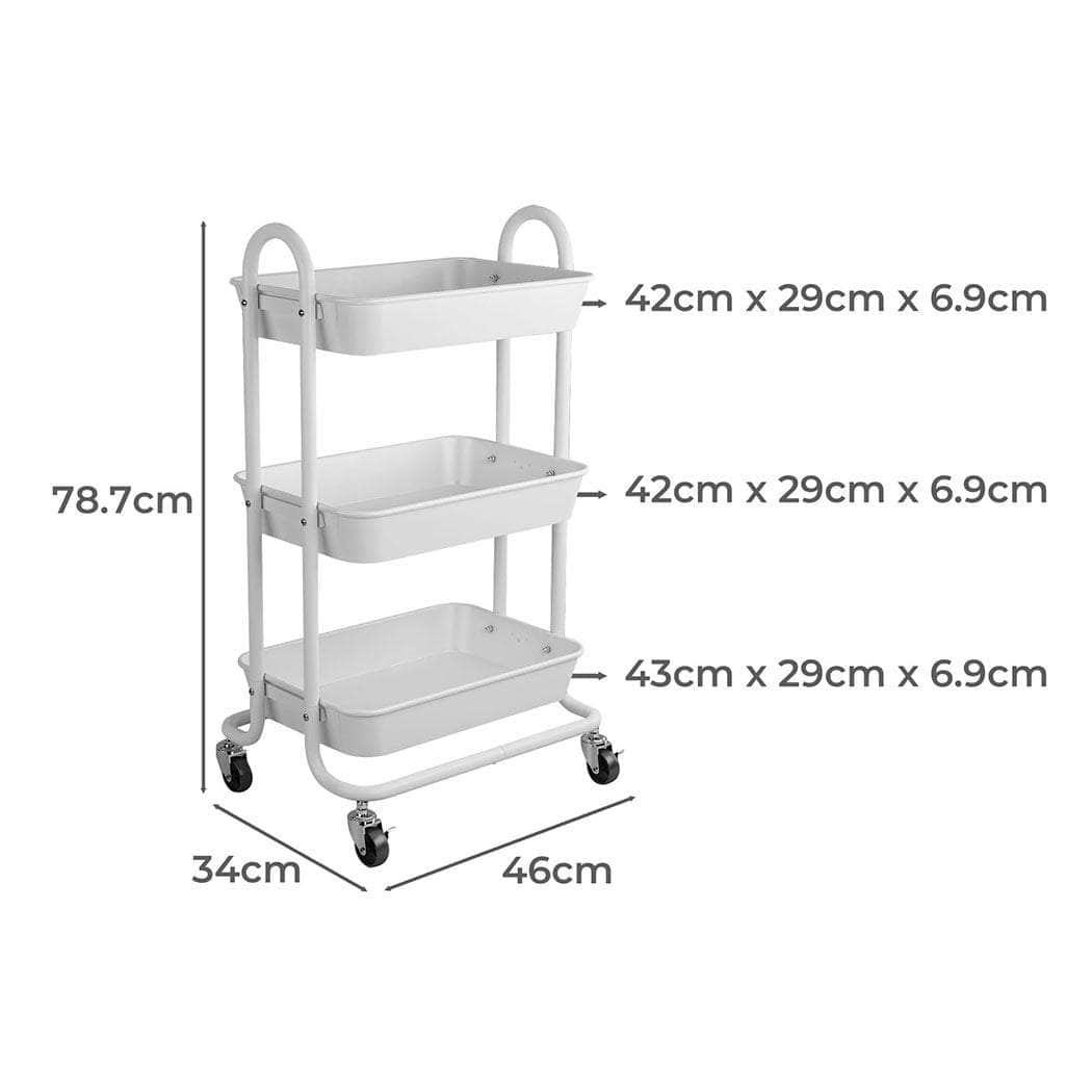 3 Tiers Kitchen Storage Trolley White