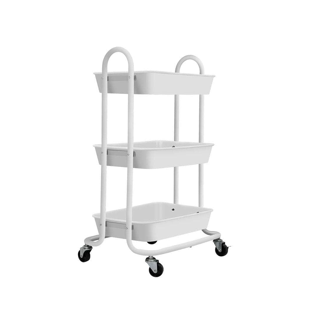 3 Tiers Kitchen Storage Trolley White