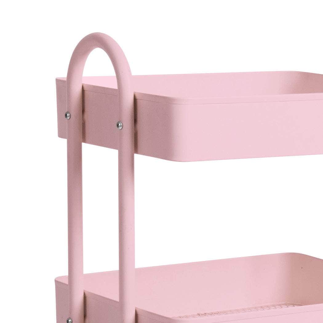 3 Tiers Kitchen Trolley Cart Steel Storage Rack Pink