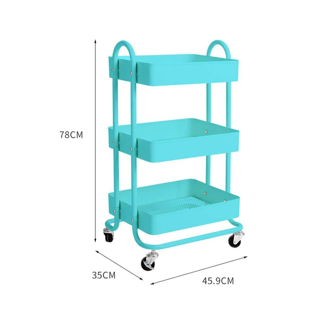 3 Tiers Kitchen Trolley Cart Turquoise