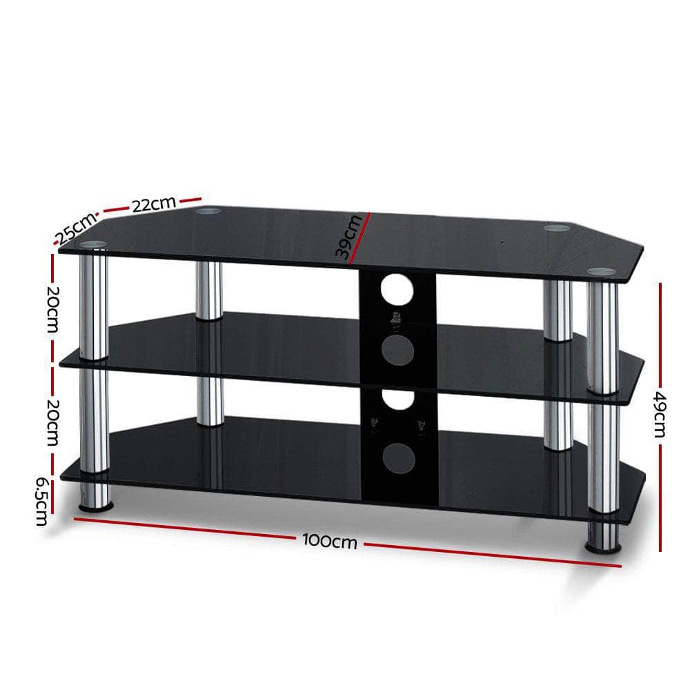 3 Tiers Tv Stand Storage Shelf Rack Tempered Glass