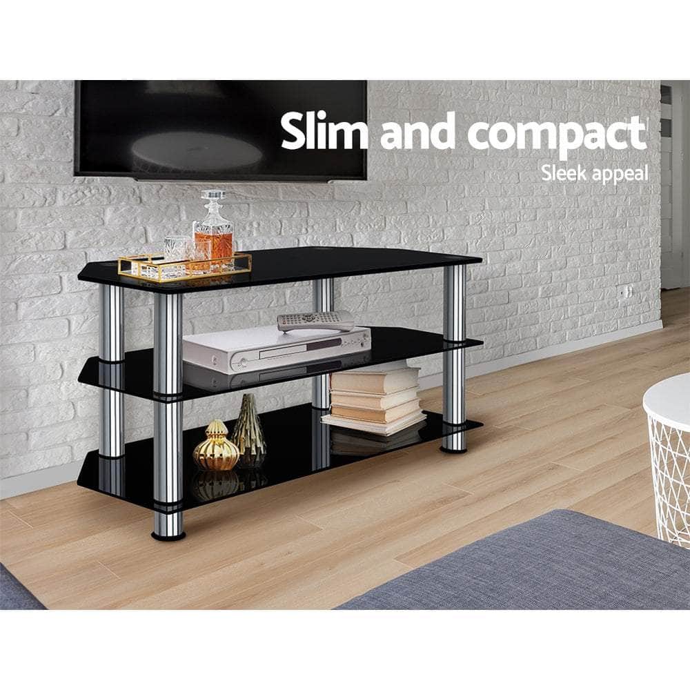 3 Tiers Tv Stand Storage Shelf Rack Tempered Glass