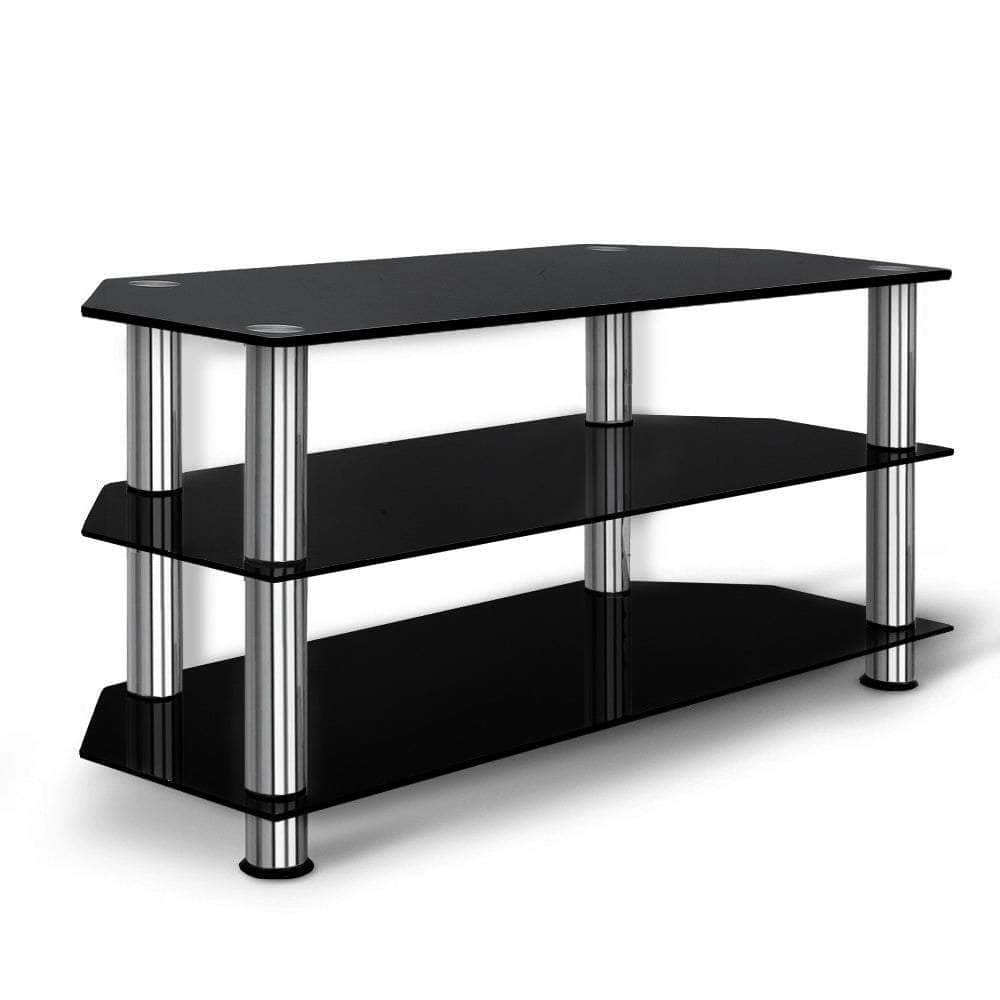 3 Tiers Tv Stand Storage Shelf Rack Tempered Glass