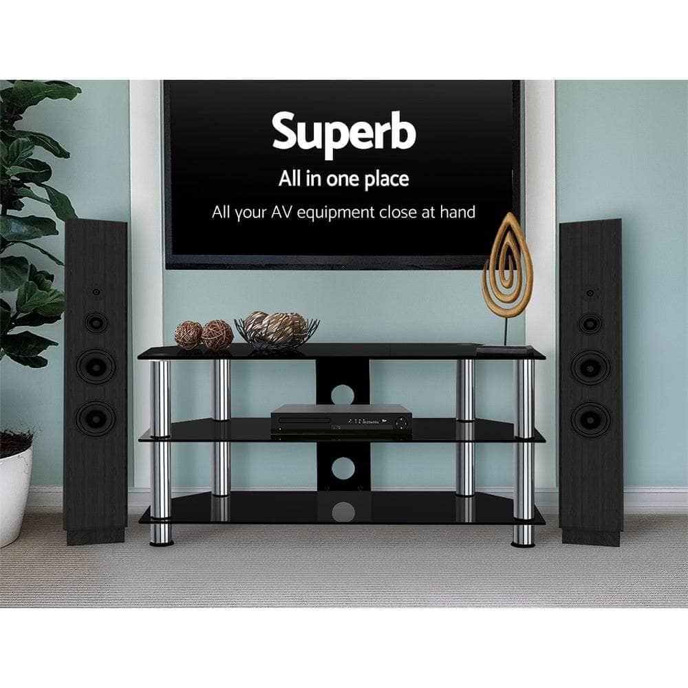 3 Tiers Tv Stand Storage Shelf Rack Tempered Glass