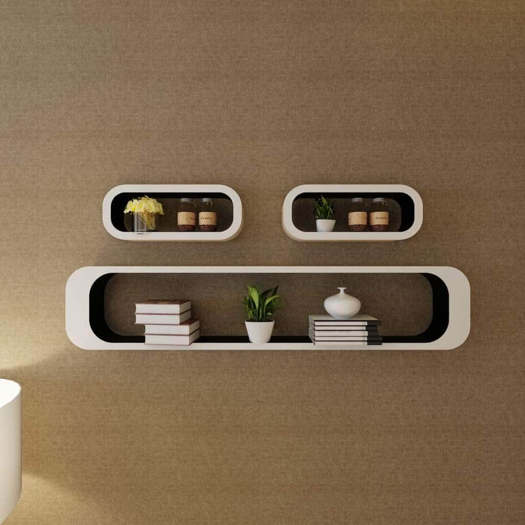 3 White-black MDF Floating Wall Display Shelf Cubes Book/DVD Storage