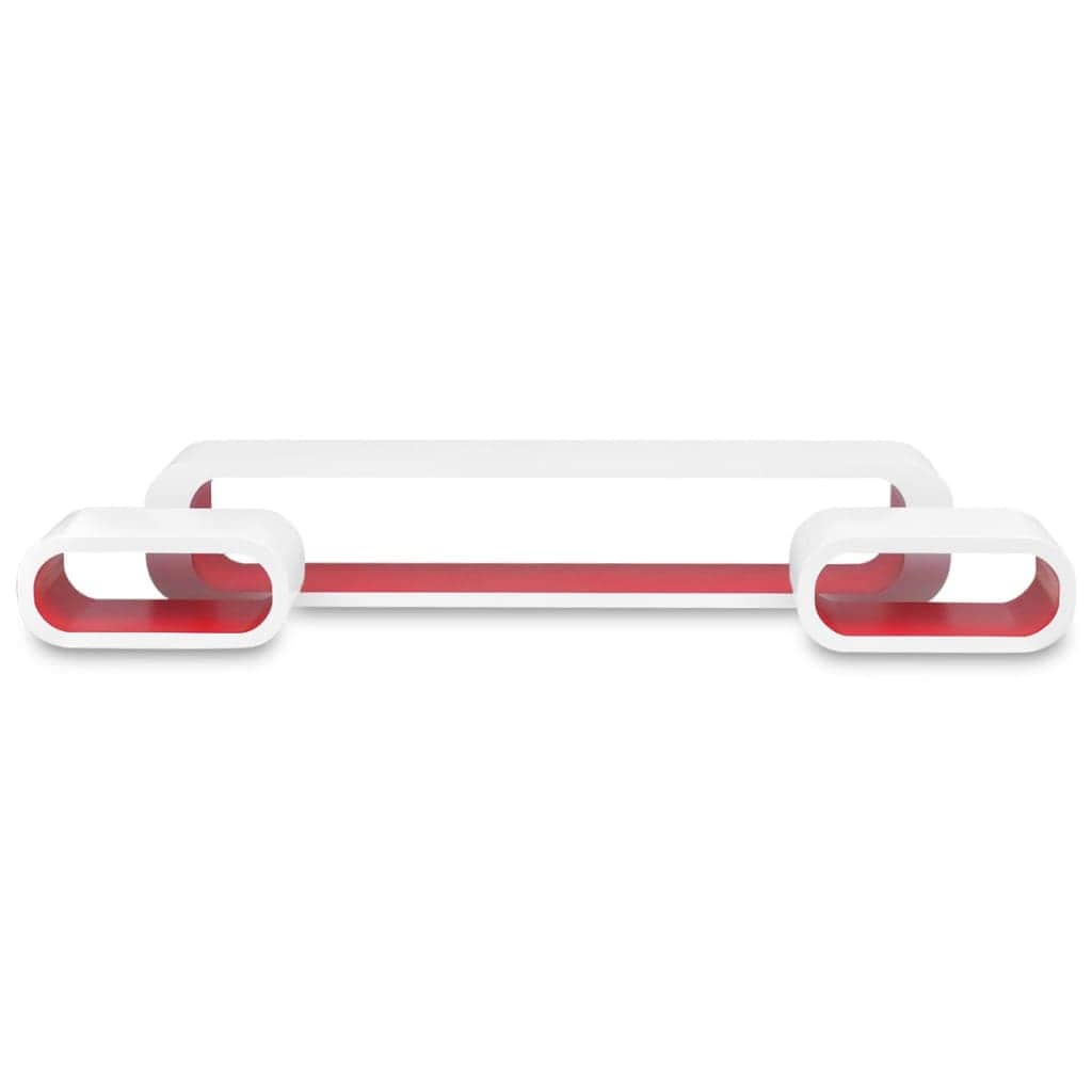 3 White-red MDF Floating Wall Display Shelf Cubes Book/DVD Storage