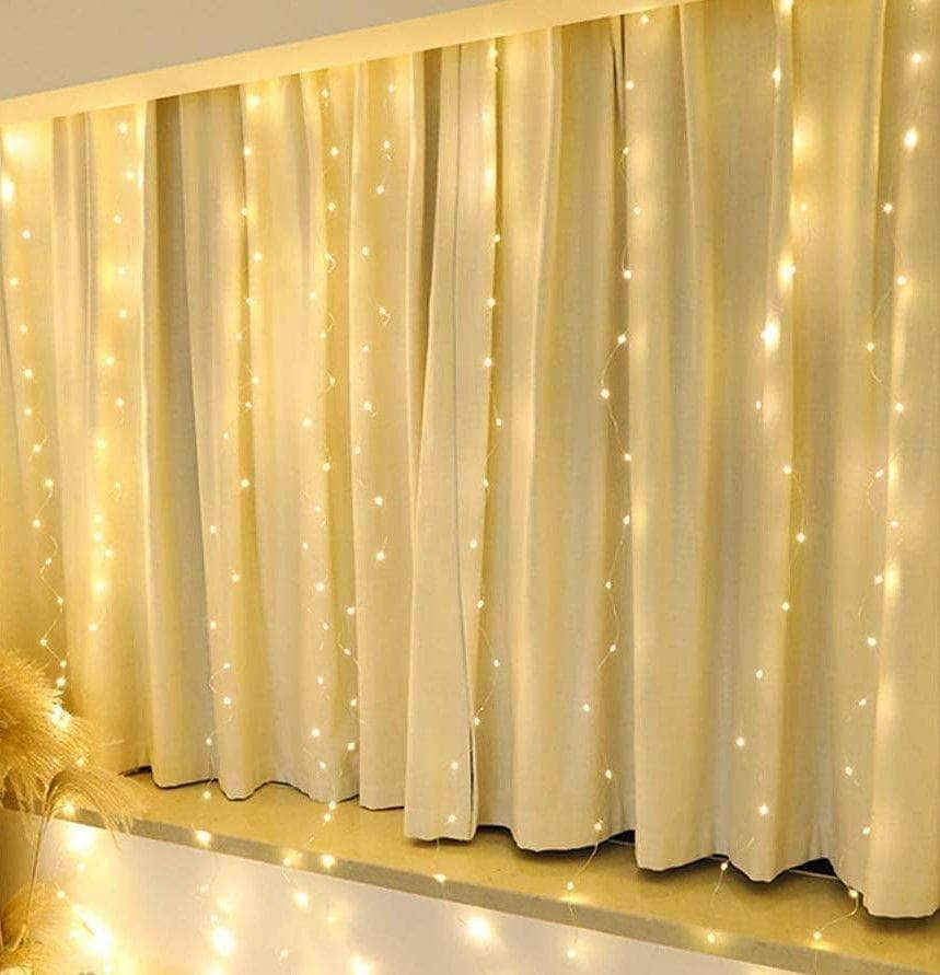 300 Leds Curtain Fairy Lights With Remote Control (Warm White)