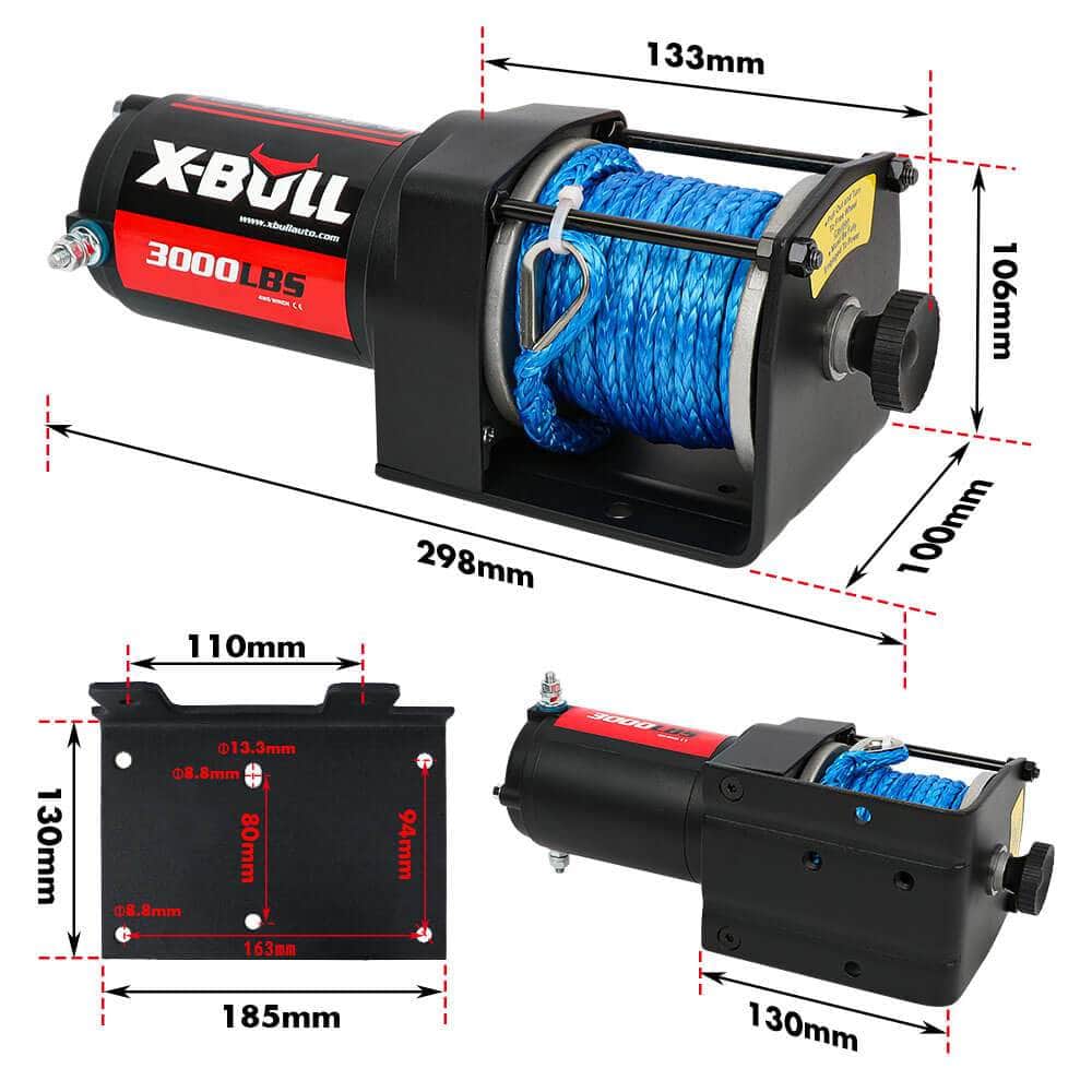 3000Lb 12V Electric Winch Boat & Atv Synthetic Rope