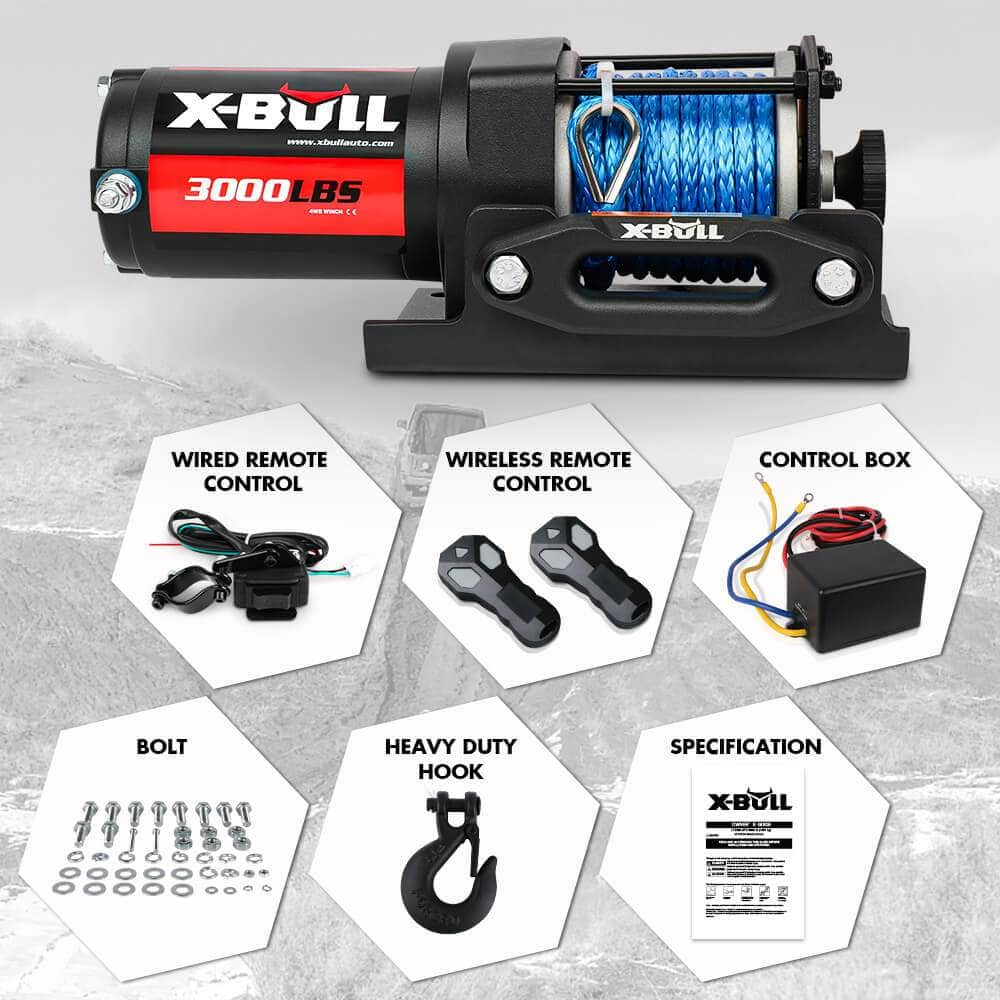 3000Lb 12V Electric Winch Boat & Atv Synthetic Rope