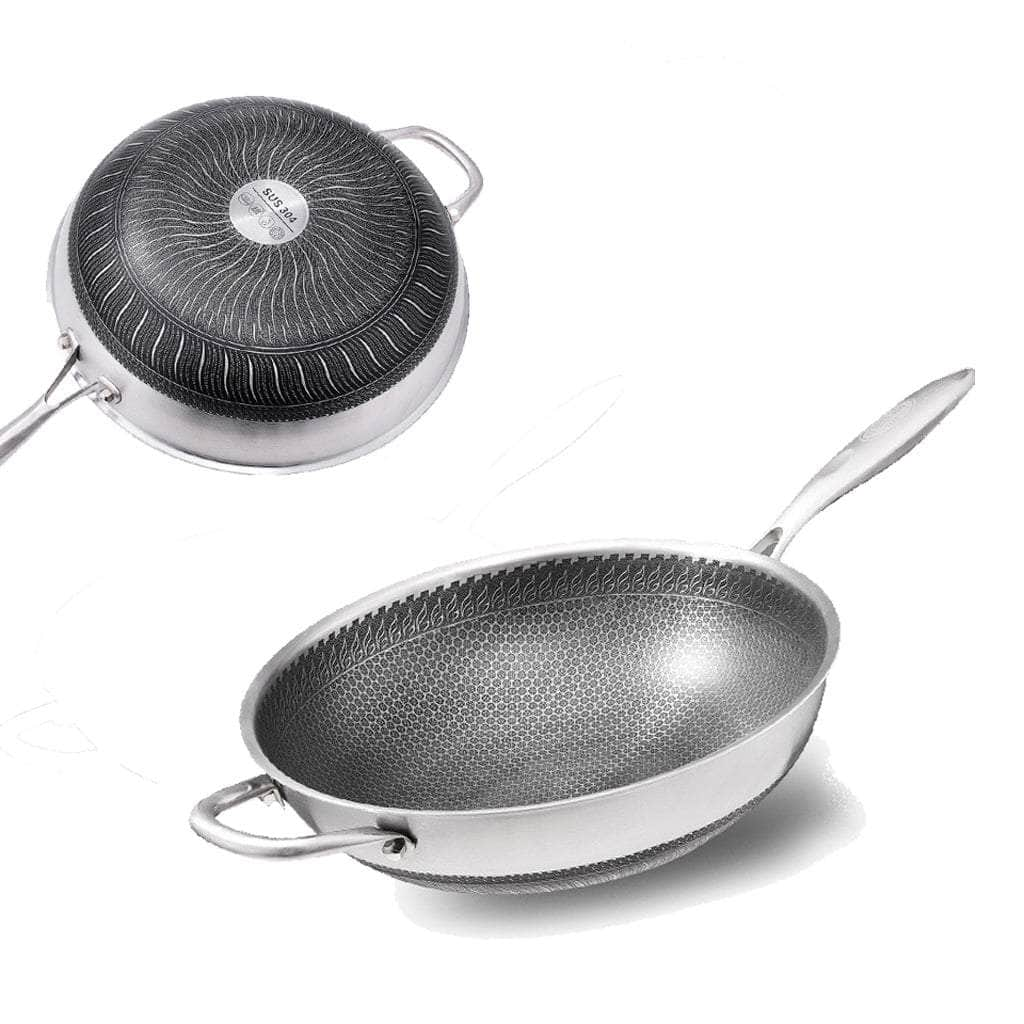 304 Stainless Steel Non-Stick Stir Fry Cooking Kitchen Wok Pan