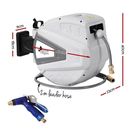 30M Water Hose Reel Retractable Auto Rewind Wall Mount Garden Spray Gun