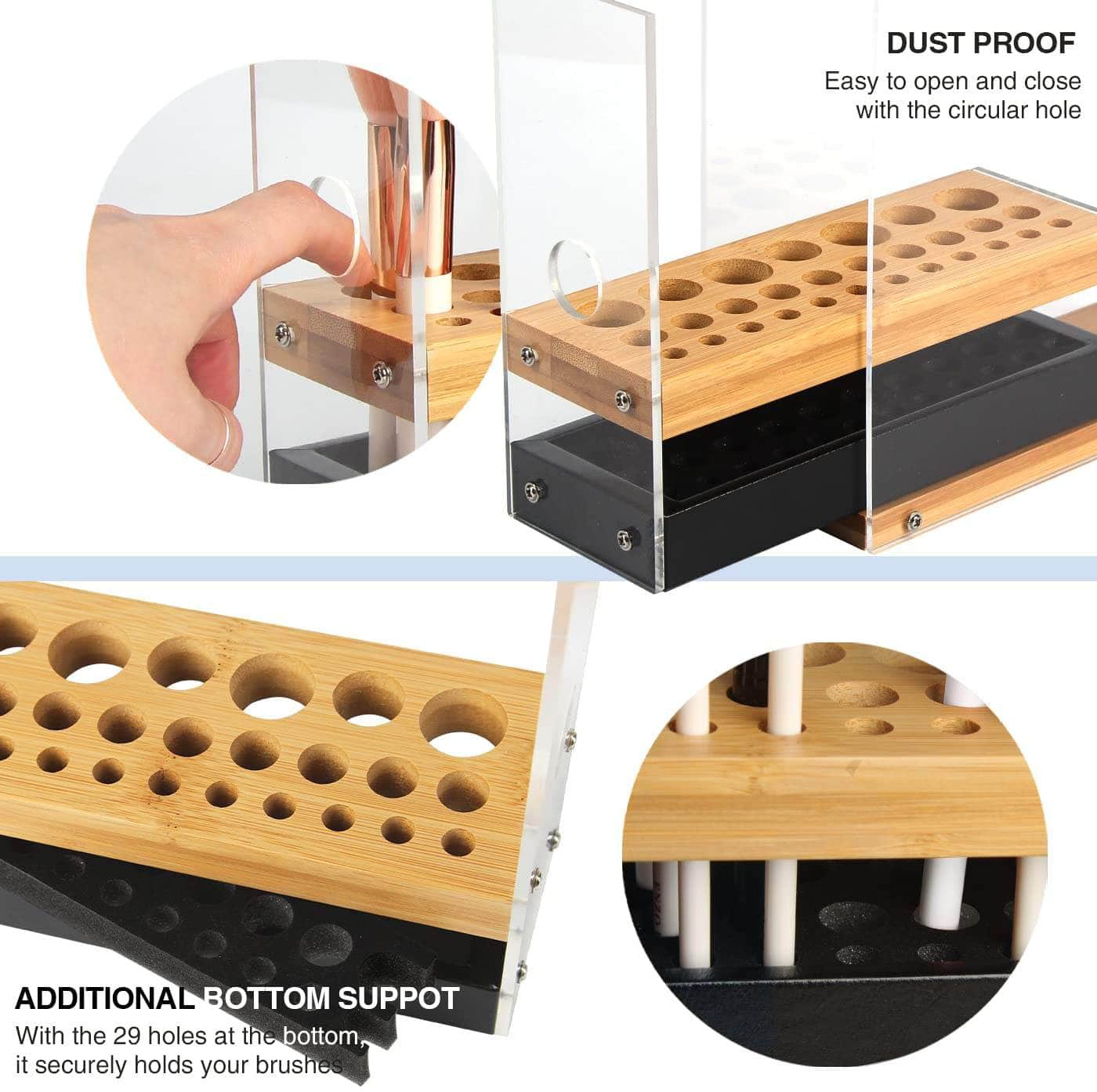 31 Holes Acrylic Bamboo Brush Holder Organiser Beauty Cosmetic