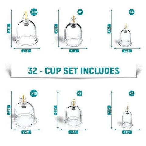 32 Cups Vacuum Cupping Set Massage Kit Acupuncture Suction Massager Pain Relief