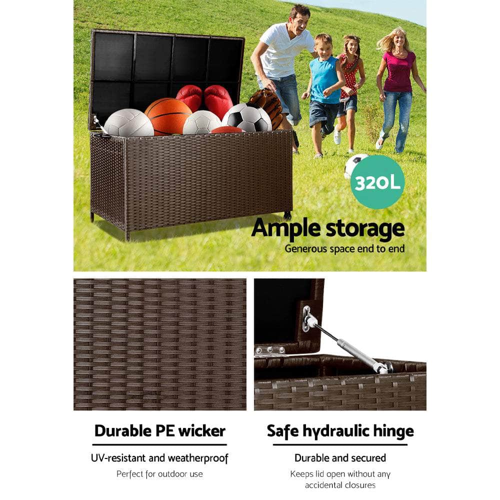 320L Outdoor Wicker Storage Box - Brown