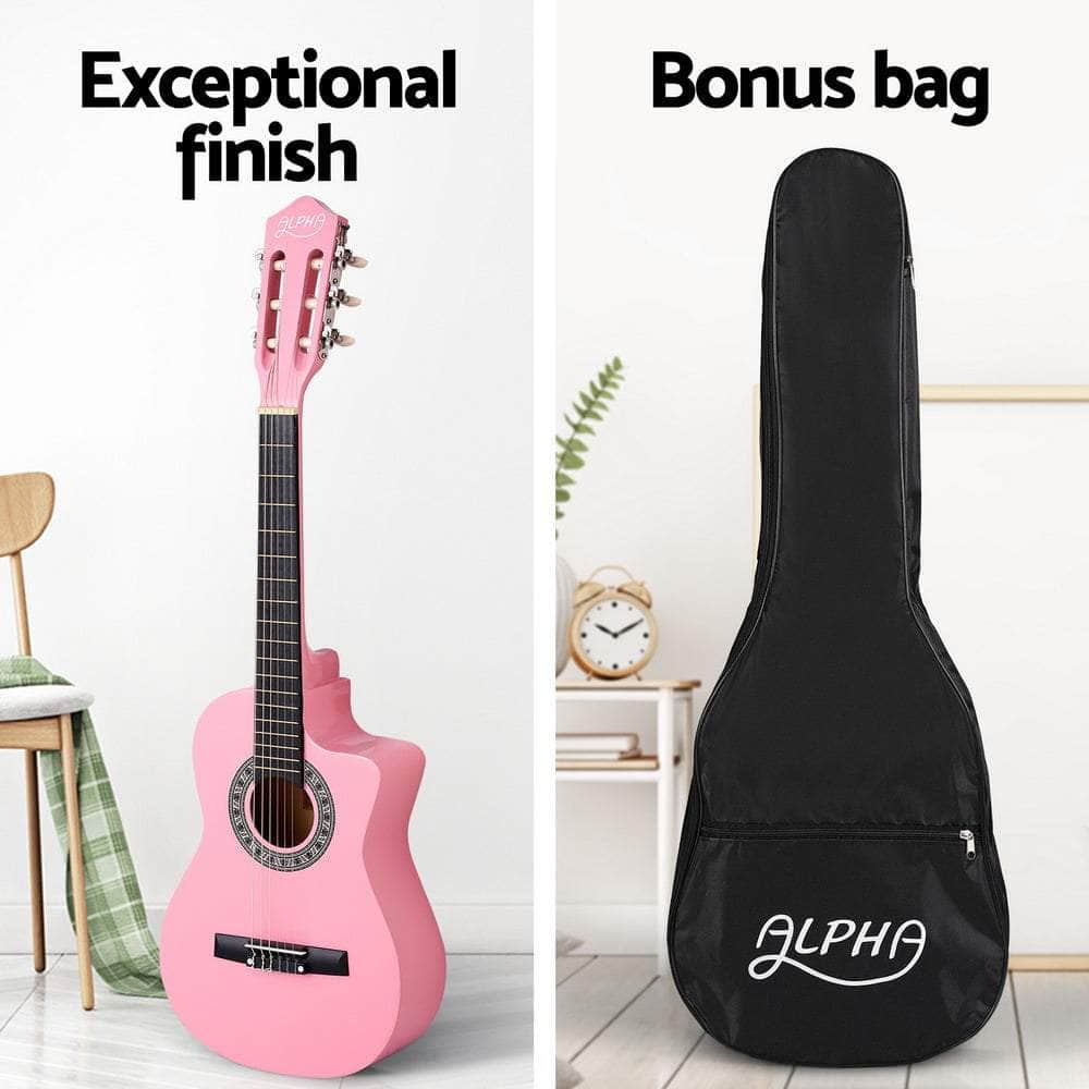 Guitars - 34 Inch Classical Guitar Wooden Body Nylon String Beginner Kids Gift Pink