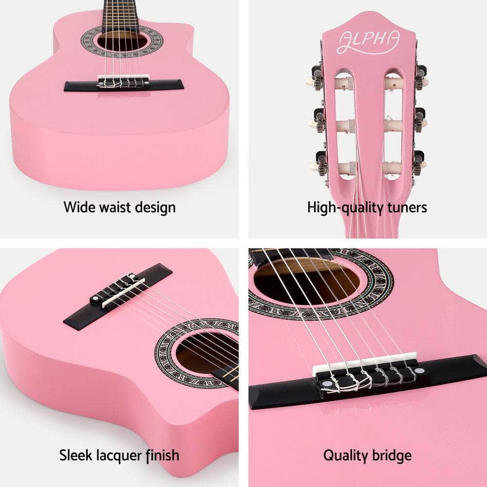 34 Inch Classical Guitar Wooden Body Nylon String Beginner Kids Gift Pink | Guitars