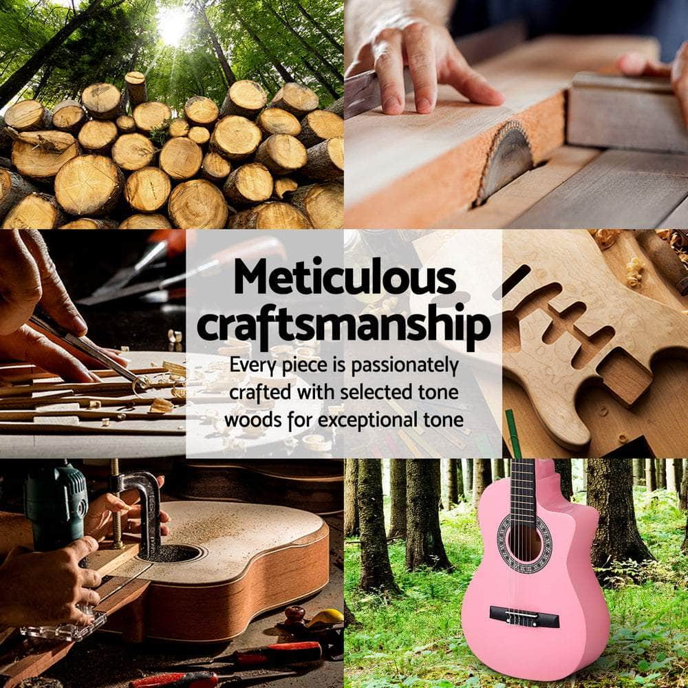 Wooden finish - 34 Inch Classical Guitar Wooden Body Nylon String Beginner Kids Gift Pink
