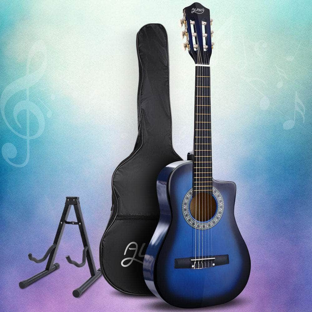 34 Inch Classical Guitar Wooden Body Nylon String W/ Stand Beignner Blue, Guitars