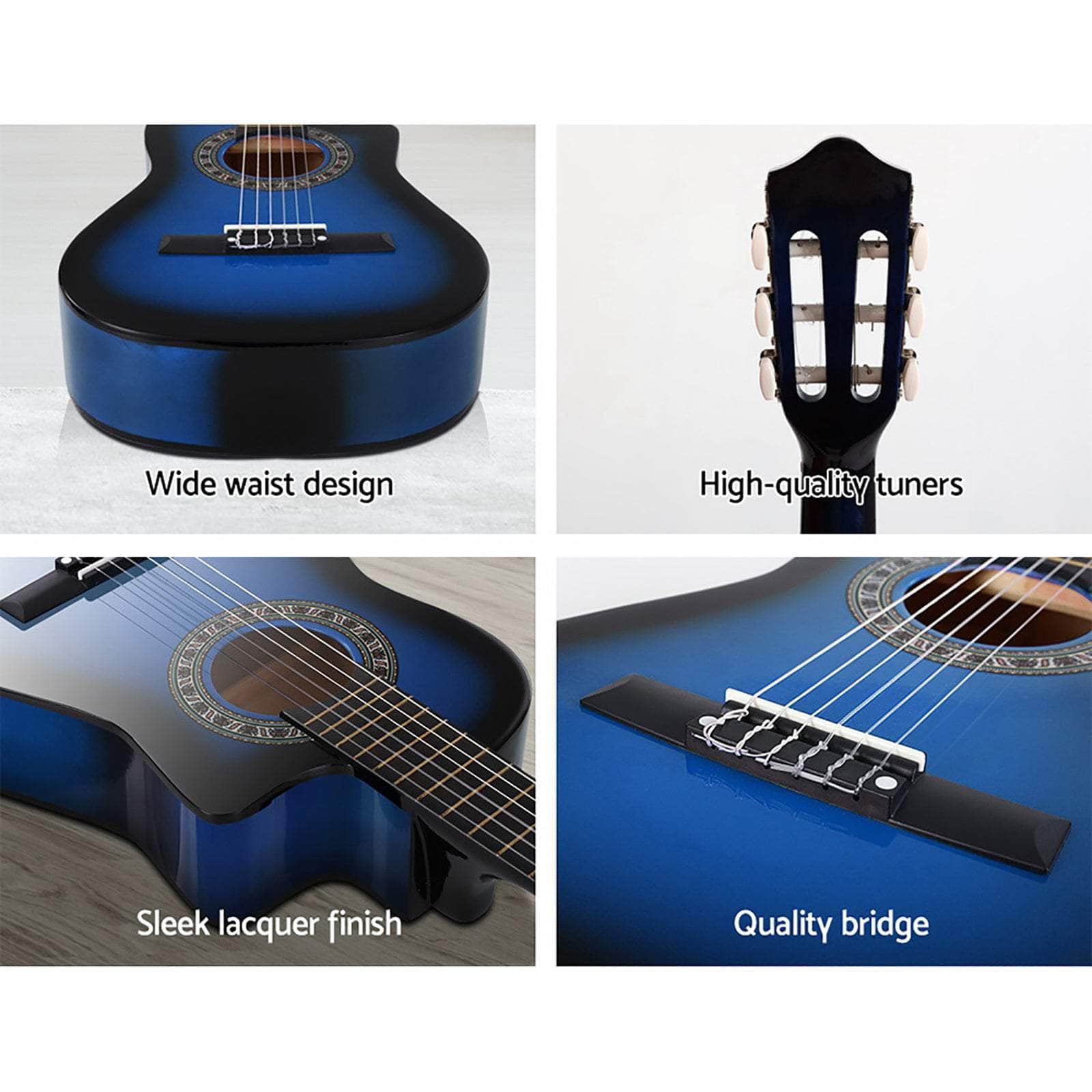 34 Inch Classical Guitar Wooden Body Nylon String W/ Stand Beignner Blue | Blue colour
