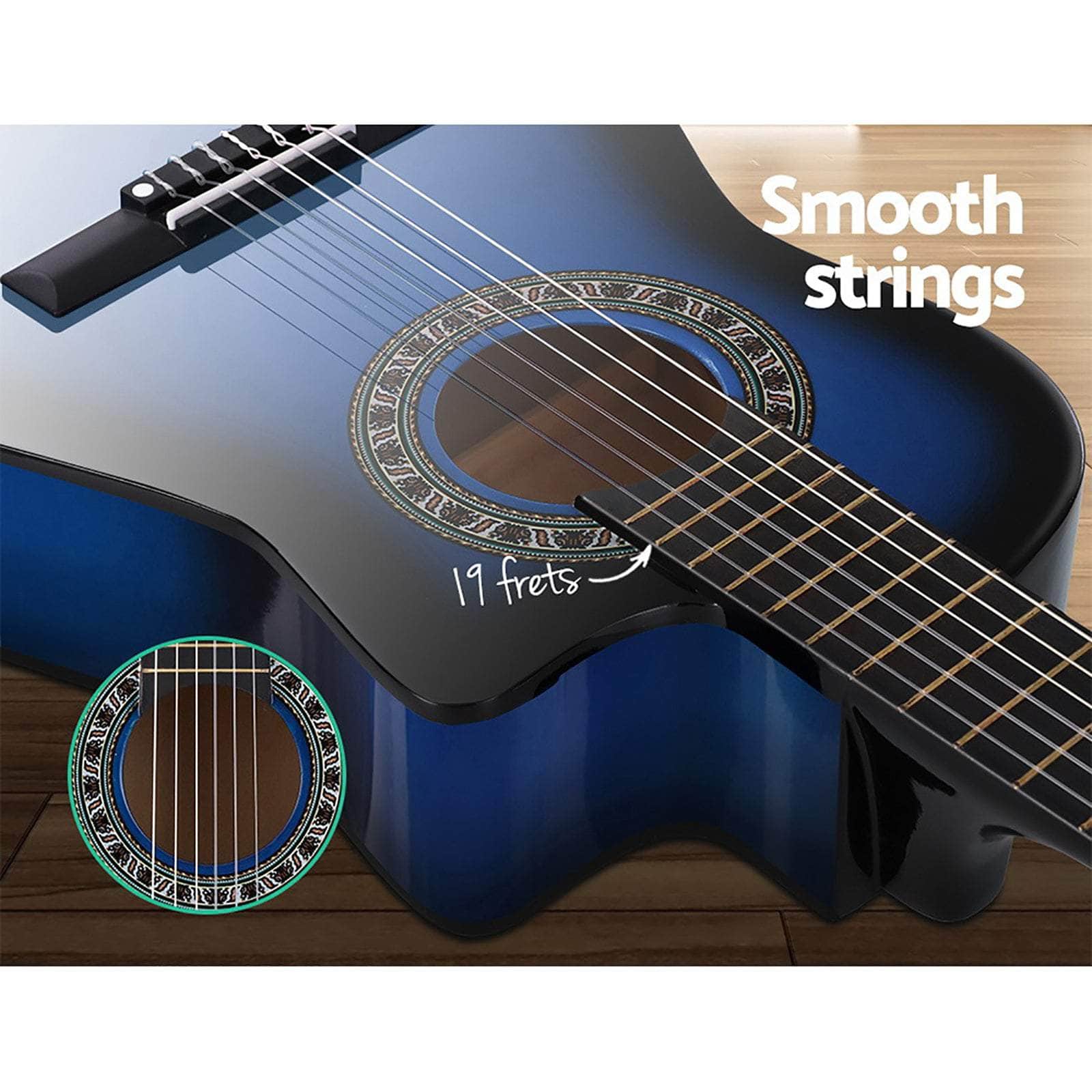 34 Inch Classical Guitar Wooden Body Nylon String W/ Stand Beignner Blue | Guitars