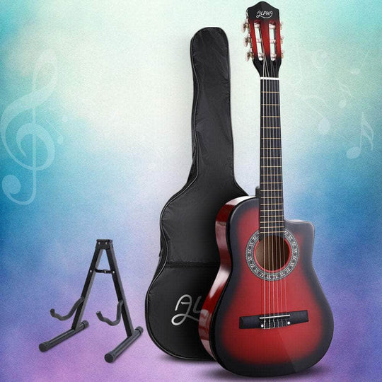 34 Inch Classical Guitar Wooden Body Nylon String W/ Stand Beignner Red | Alpha Acoustic Cutaway Ideal
