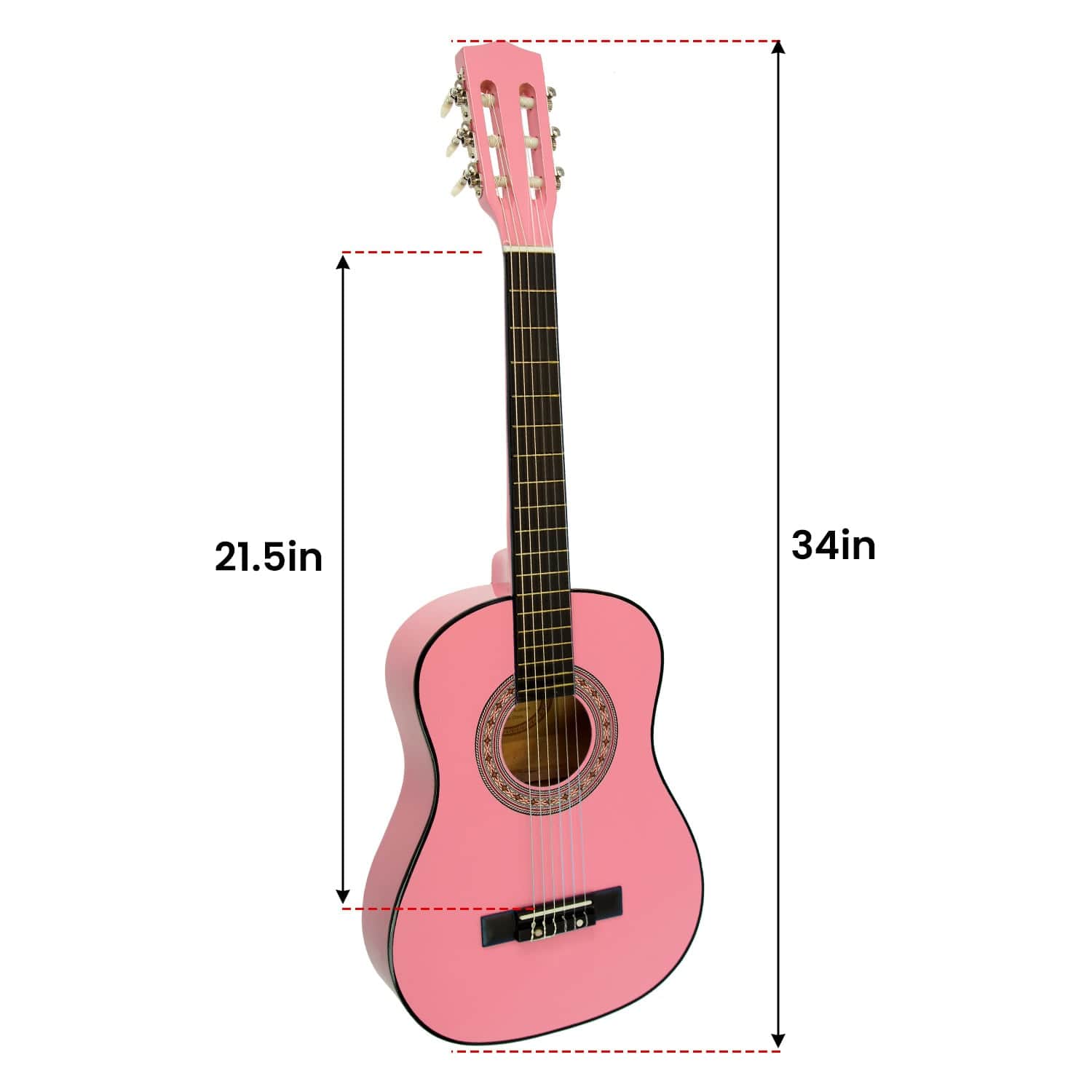 34in Pink Acoustic Childrens Wooden Guitar Beginner Music Instrument