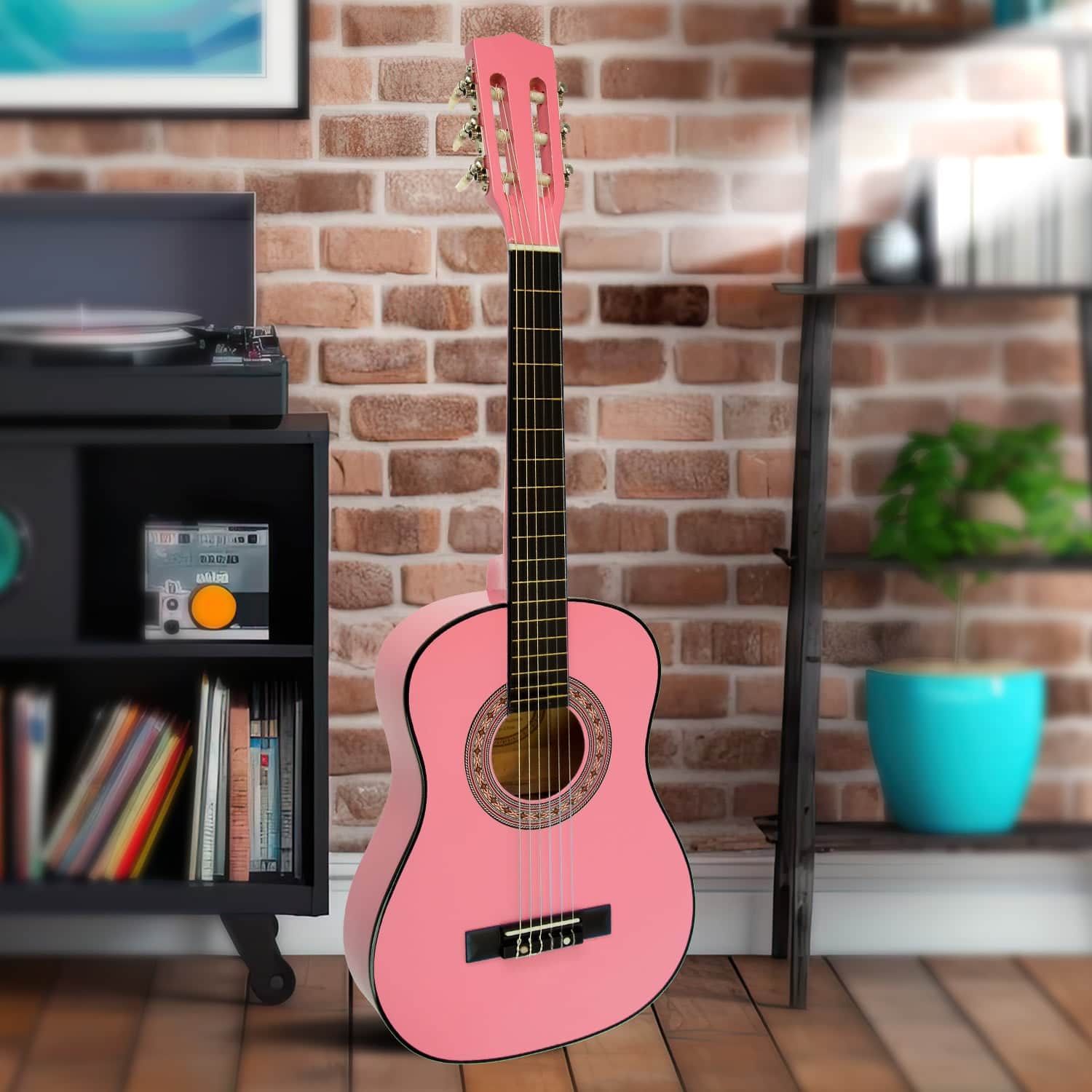 34in Pink Acoustic Childrens Wooden Guitar Beginner Music Instrument