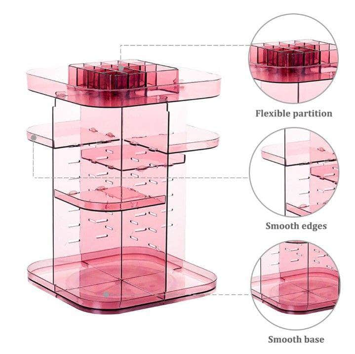 360 Rotating Large Capacity Makeup Organizer (Pink)