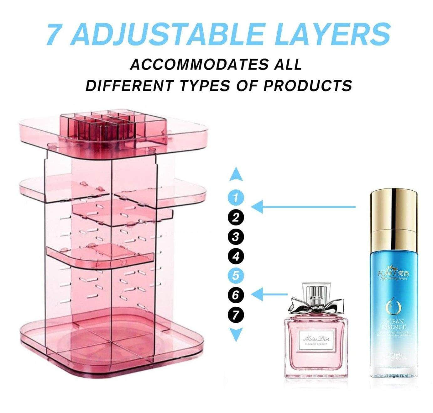 360 Rotating Large Capacity Makeup Organizer (Pink)