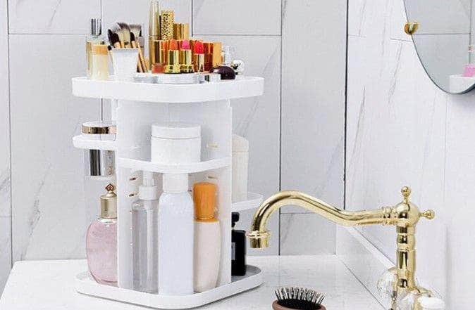 360 Rotating Large Capacity Makeup Organizer (White)