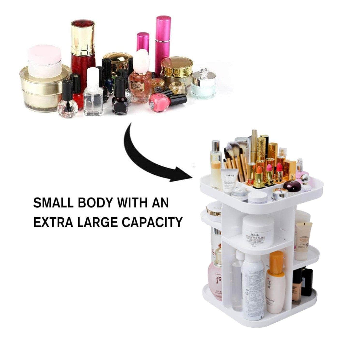 360 Rotating Large Capacity Makeup Organizer (White)