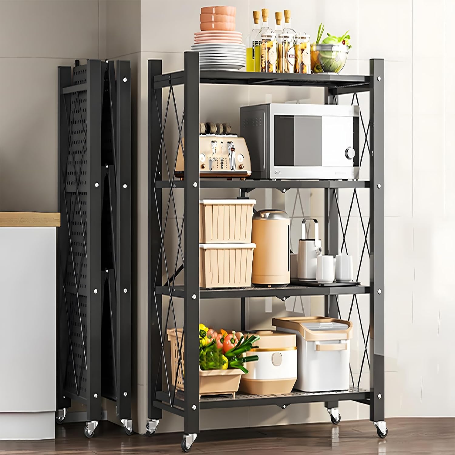 4-Tier Foldable Shelf Unit 34x127x71cm