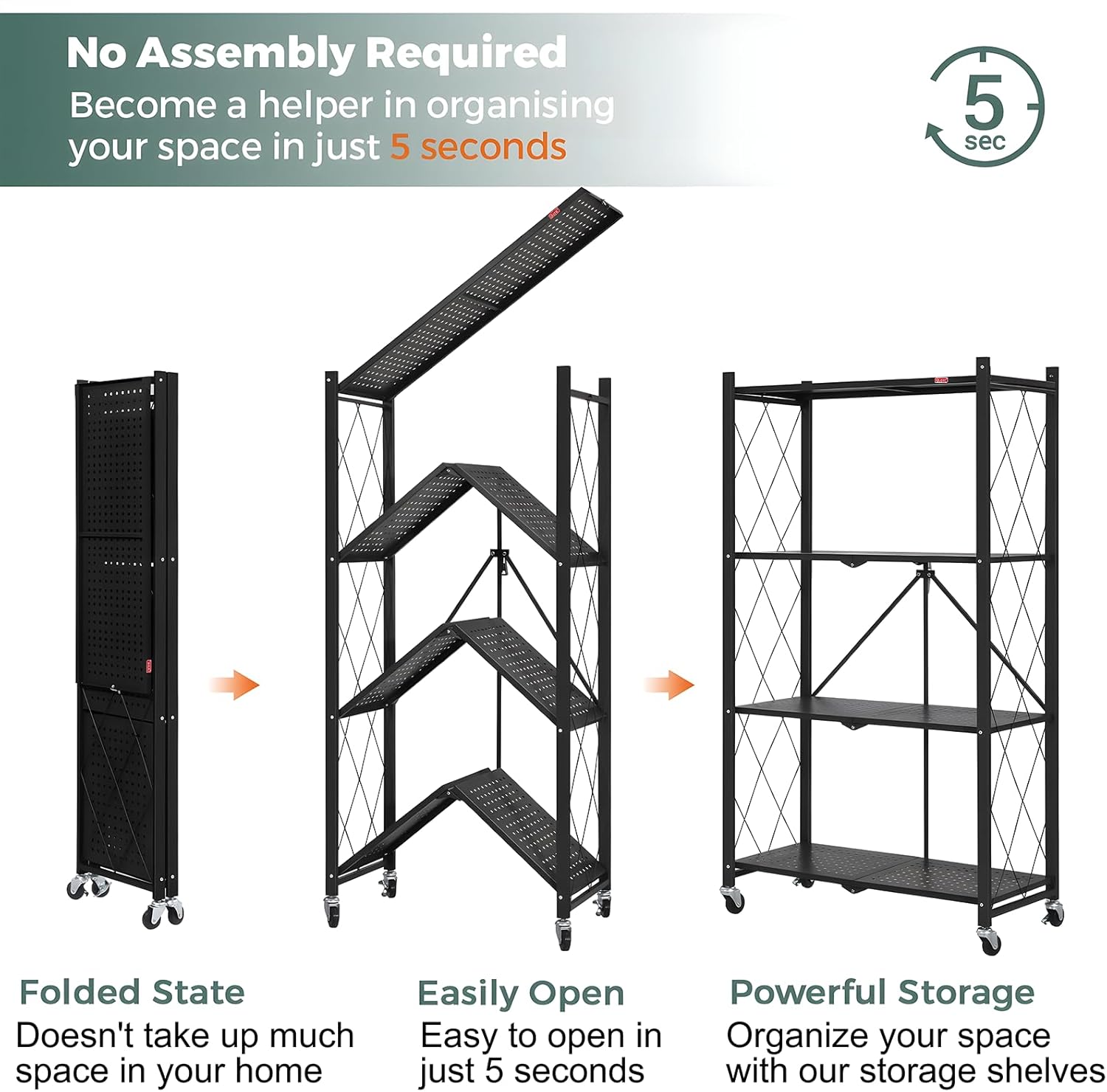 4-Tier Foldable Shelf Unit 34x127x71cm