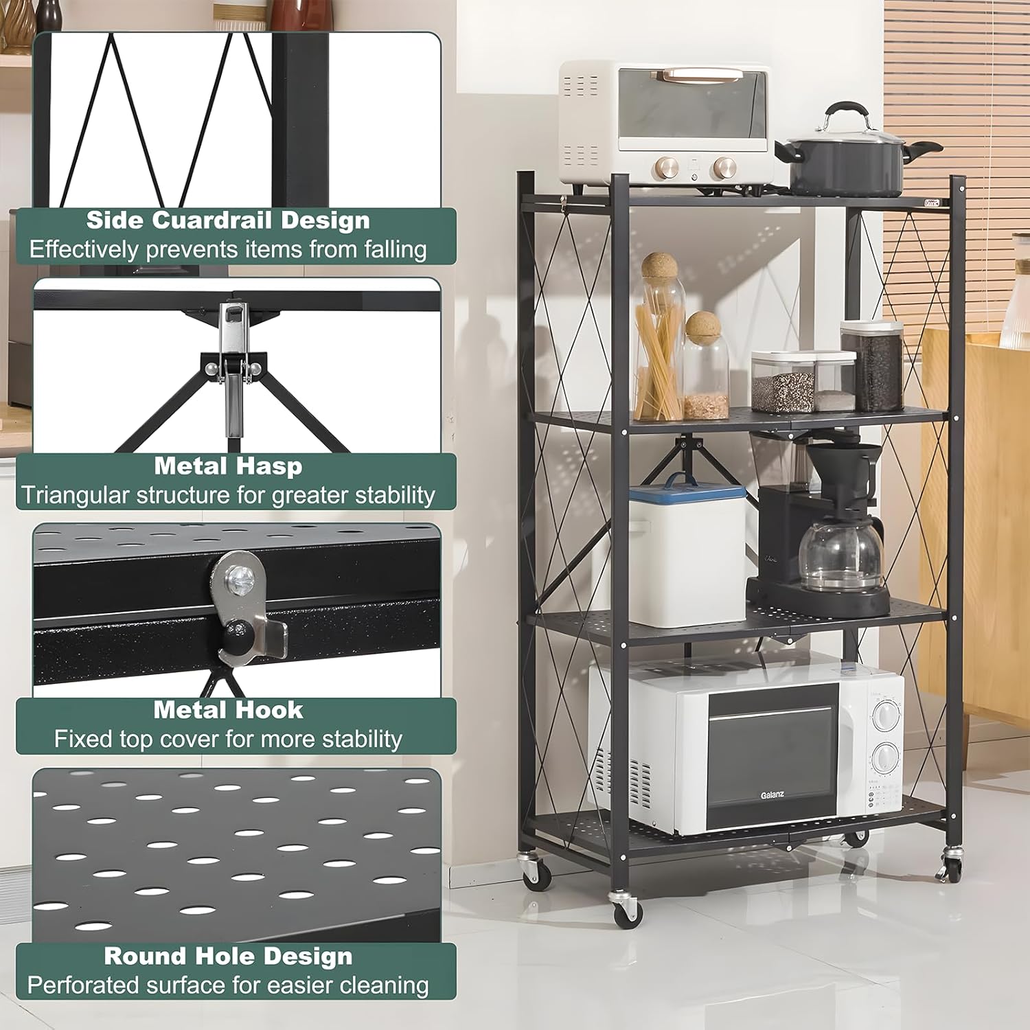 4-Tier Foldable Shelf Unit 34x127x71cm