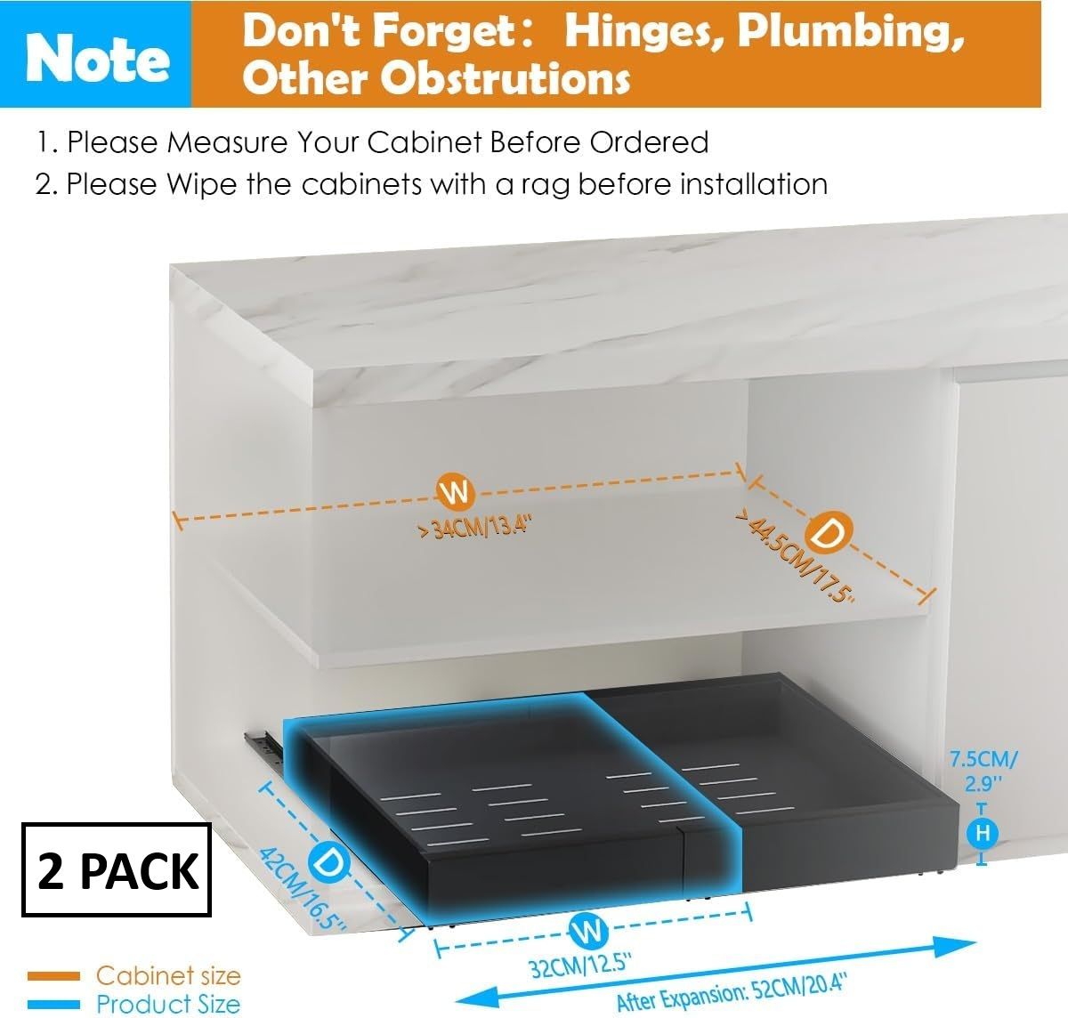 Pull Out Cabinet Organizer Adjustable 52x8x42cm