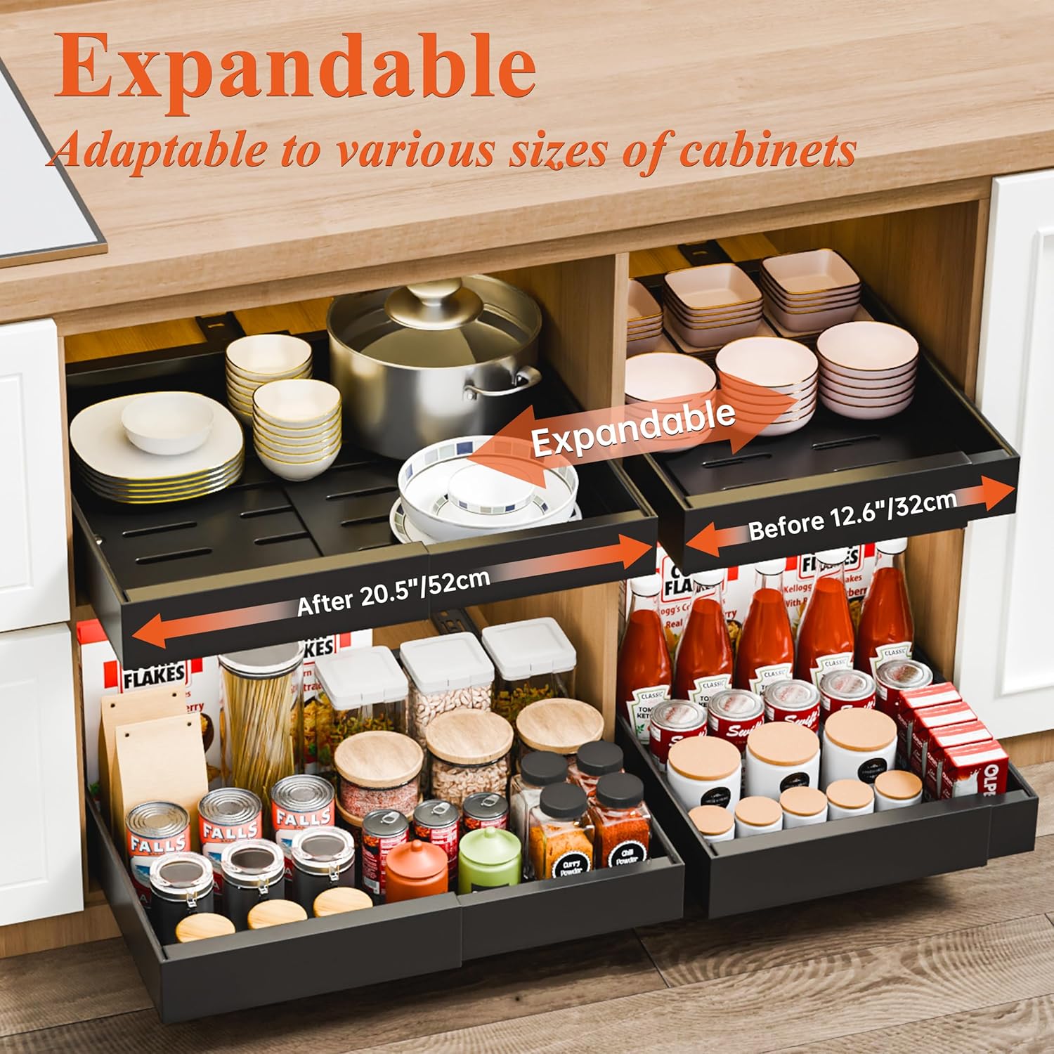 Pull Out Cabinet Organizer Adjustable 52x8x42cm