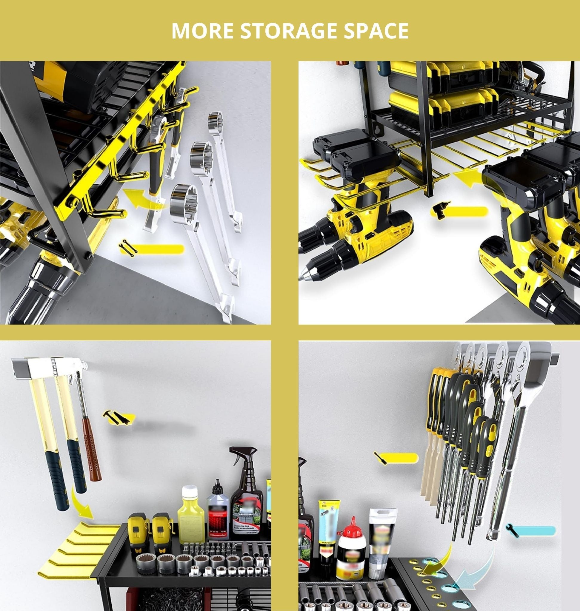 Tool Rack 4-Tier Wall Mount Organizer 25x42x60cm