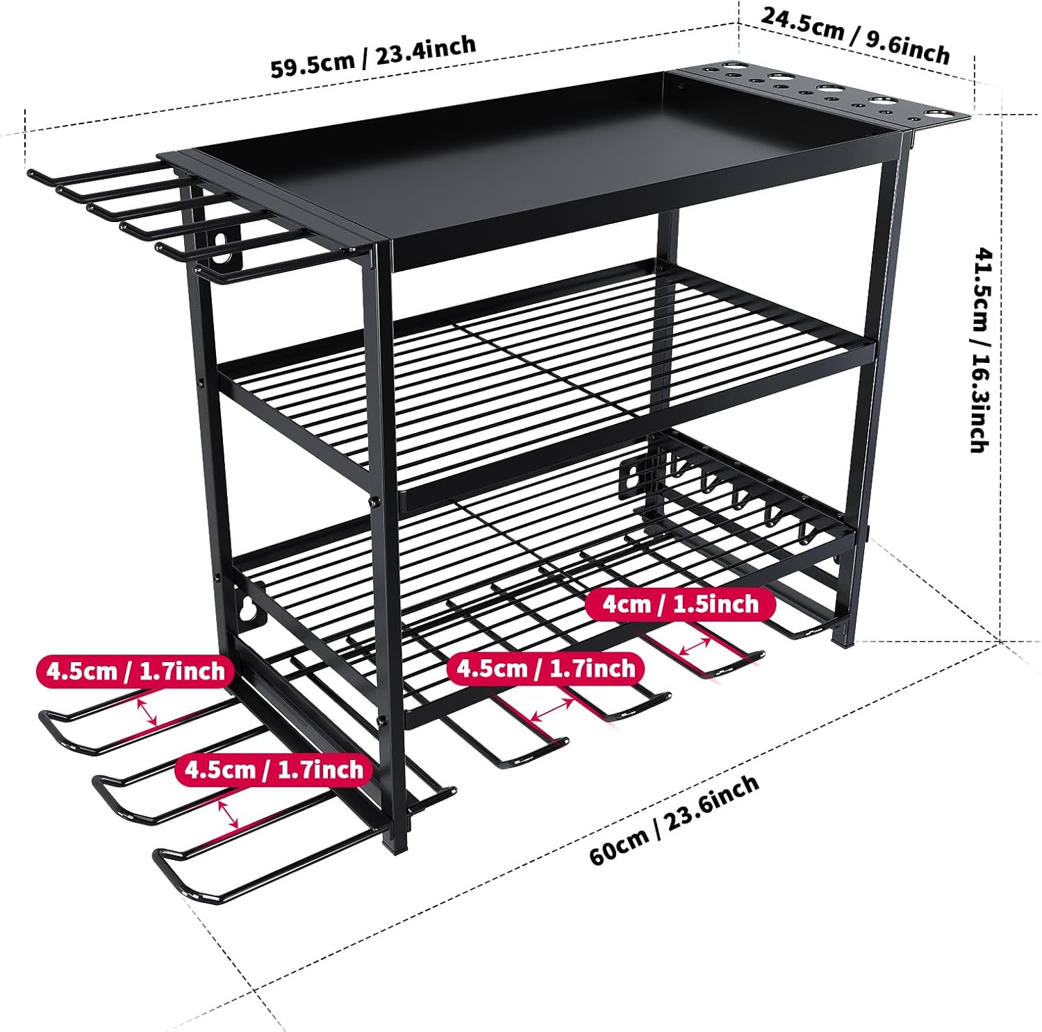 Tool Rack 4-Tier Wall Mount Organizer 25x42x60cm