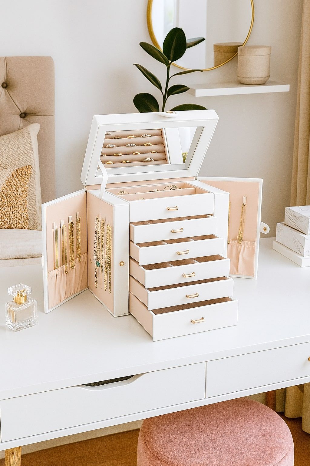 Large Jewelry Box With Drawers 27x28x17cm