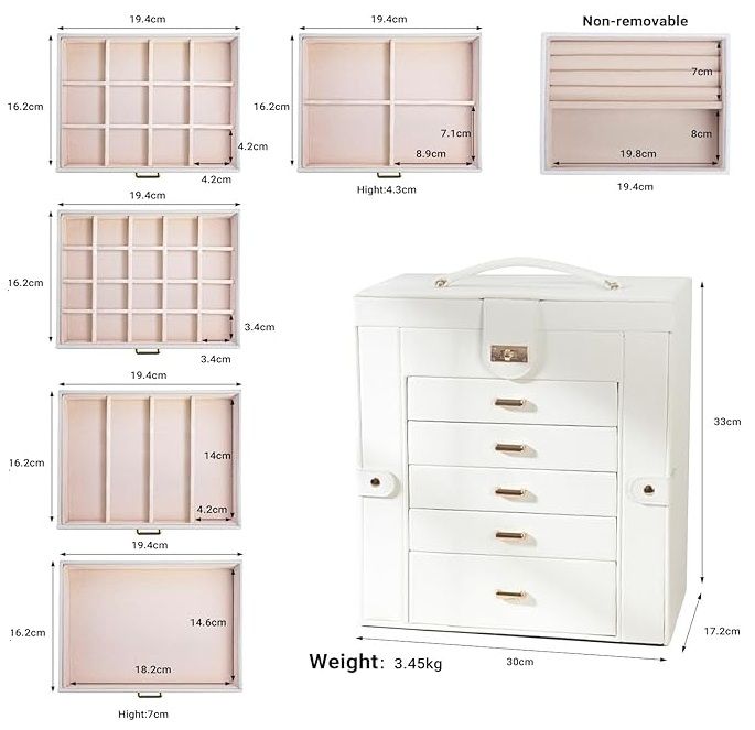 Large Jewelry Box With Drawers 27x28x17cm