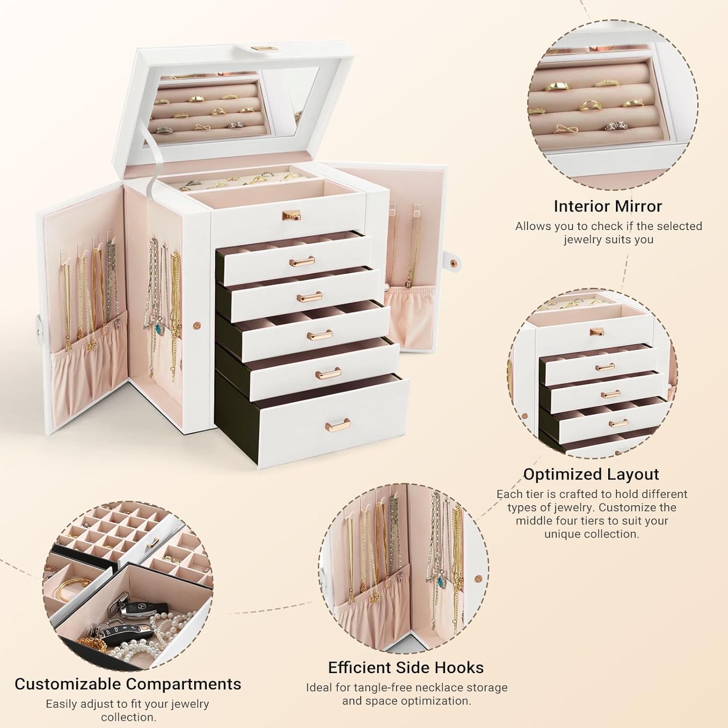 Large Jewelry Box With Drawers 27x28x17cm
