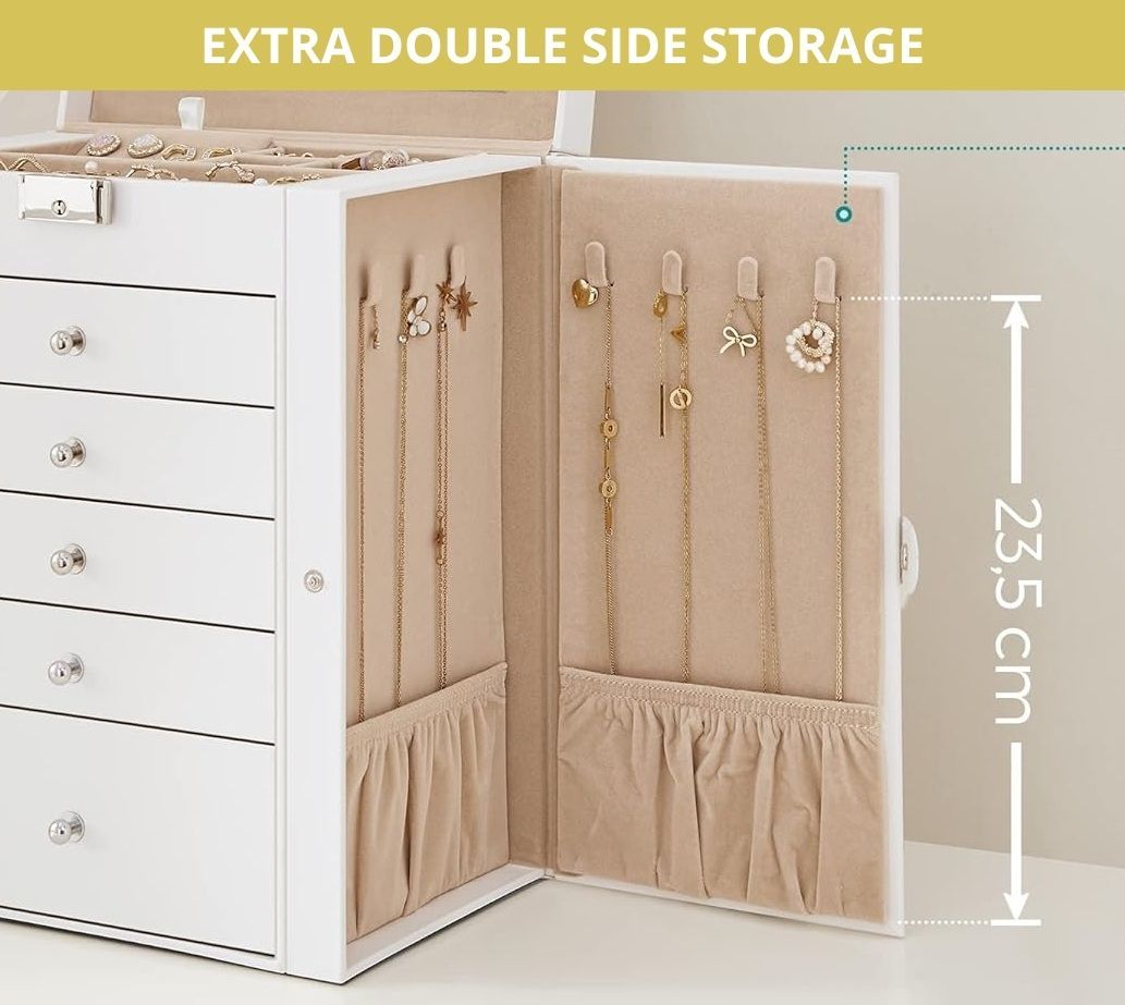 Large Jewelry Box With Drawers 27x28x17cm