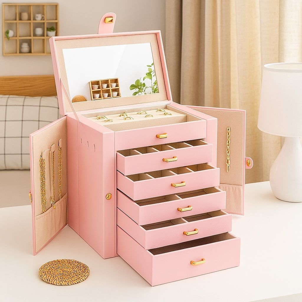 Jewelry Box 6 Layer Pink 27x28x17cm