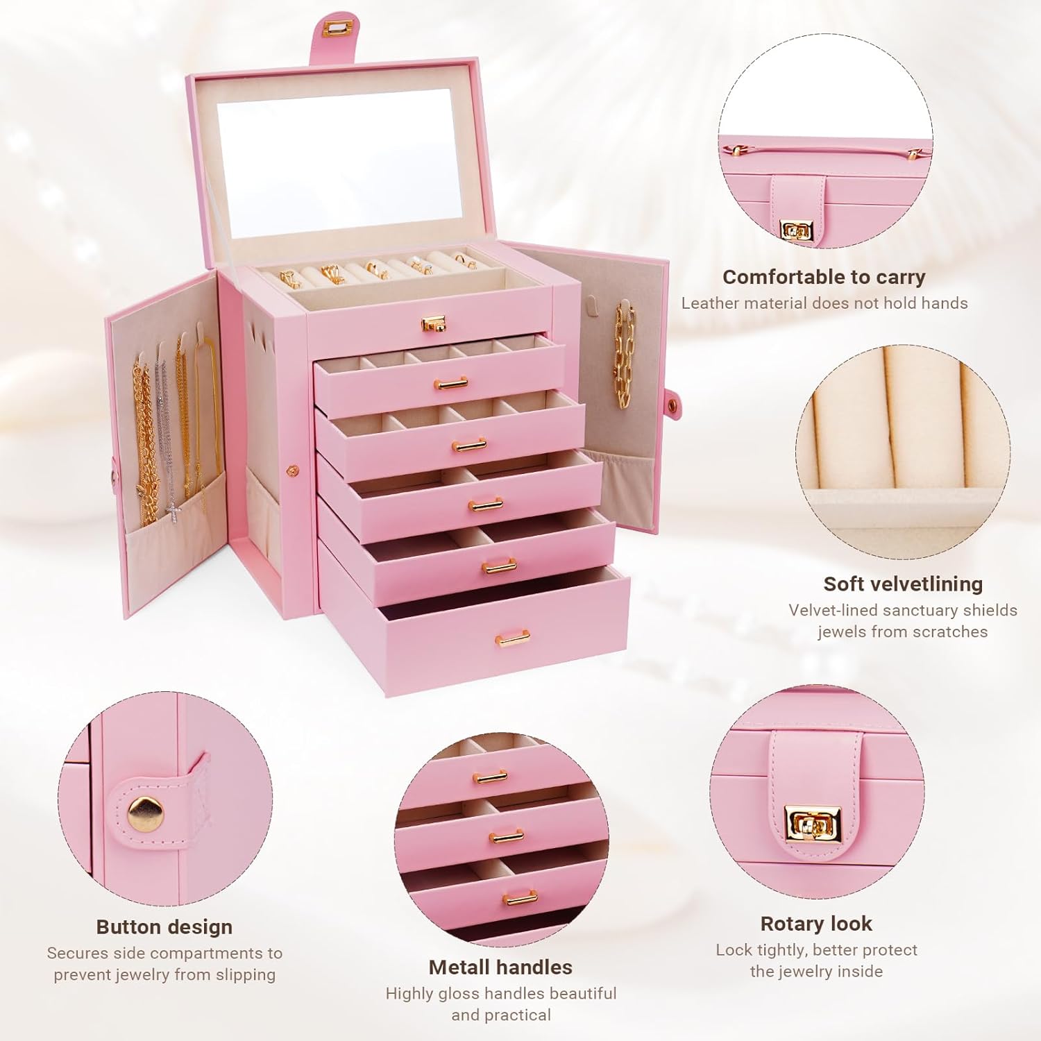 Jewelry Box 6 Layer Pink 27x28x17cm
