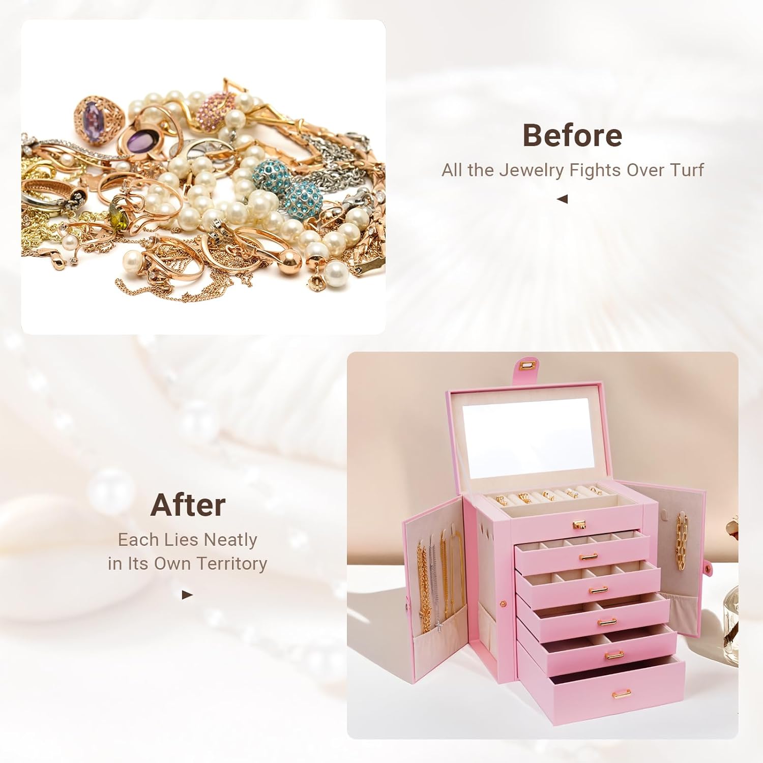 Jewelry Box 6 Layer Pink 27x28x17cm