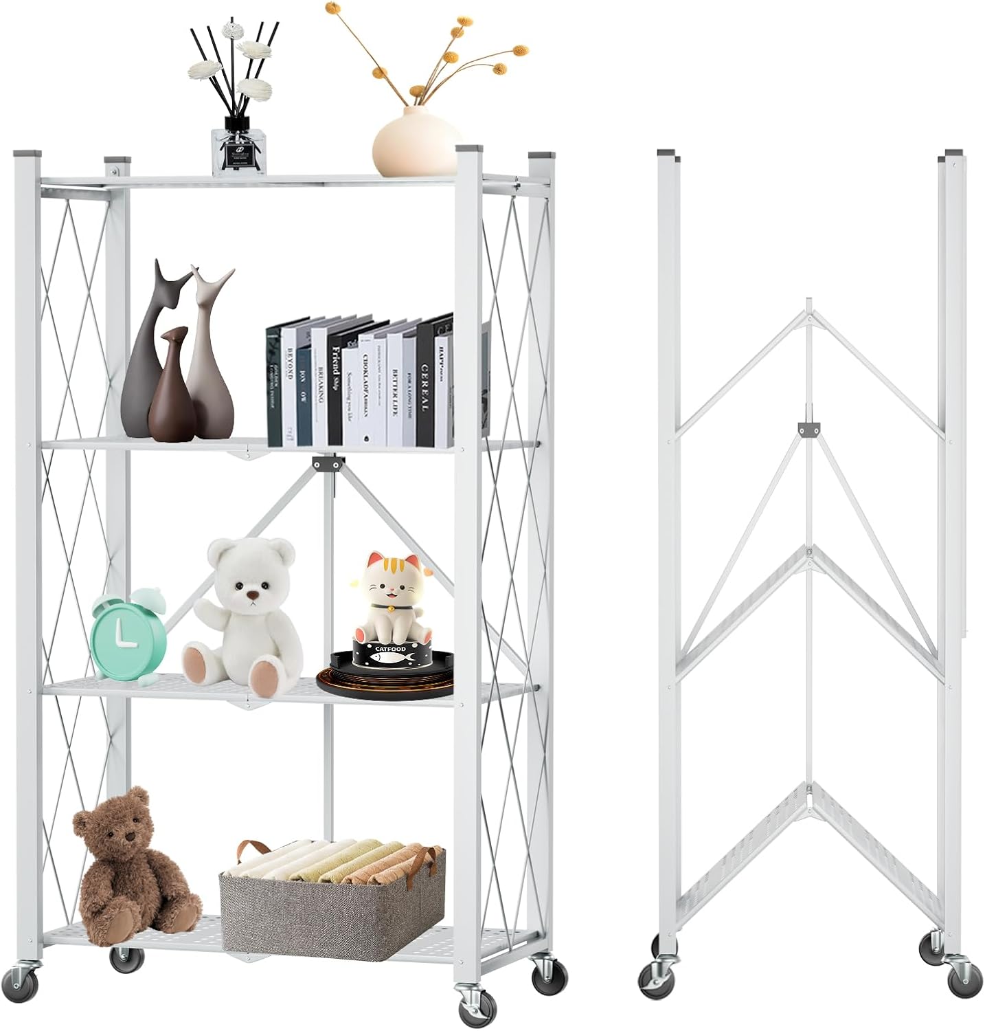 4-Tier Foldable Shelf Unit White 34x127x71cm