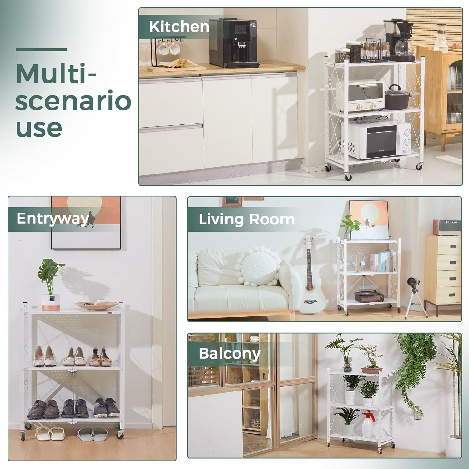 4-Tier Foldable Shelf Unit White 34x127x71cm