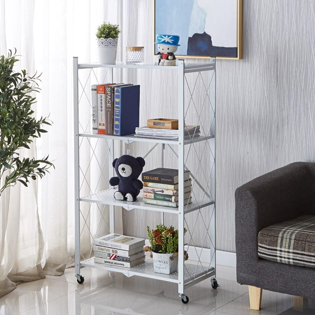 4-Tier Foldable Shelf Unit White 34x127x71cm
